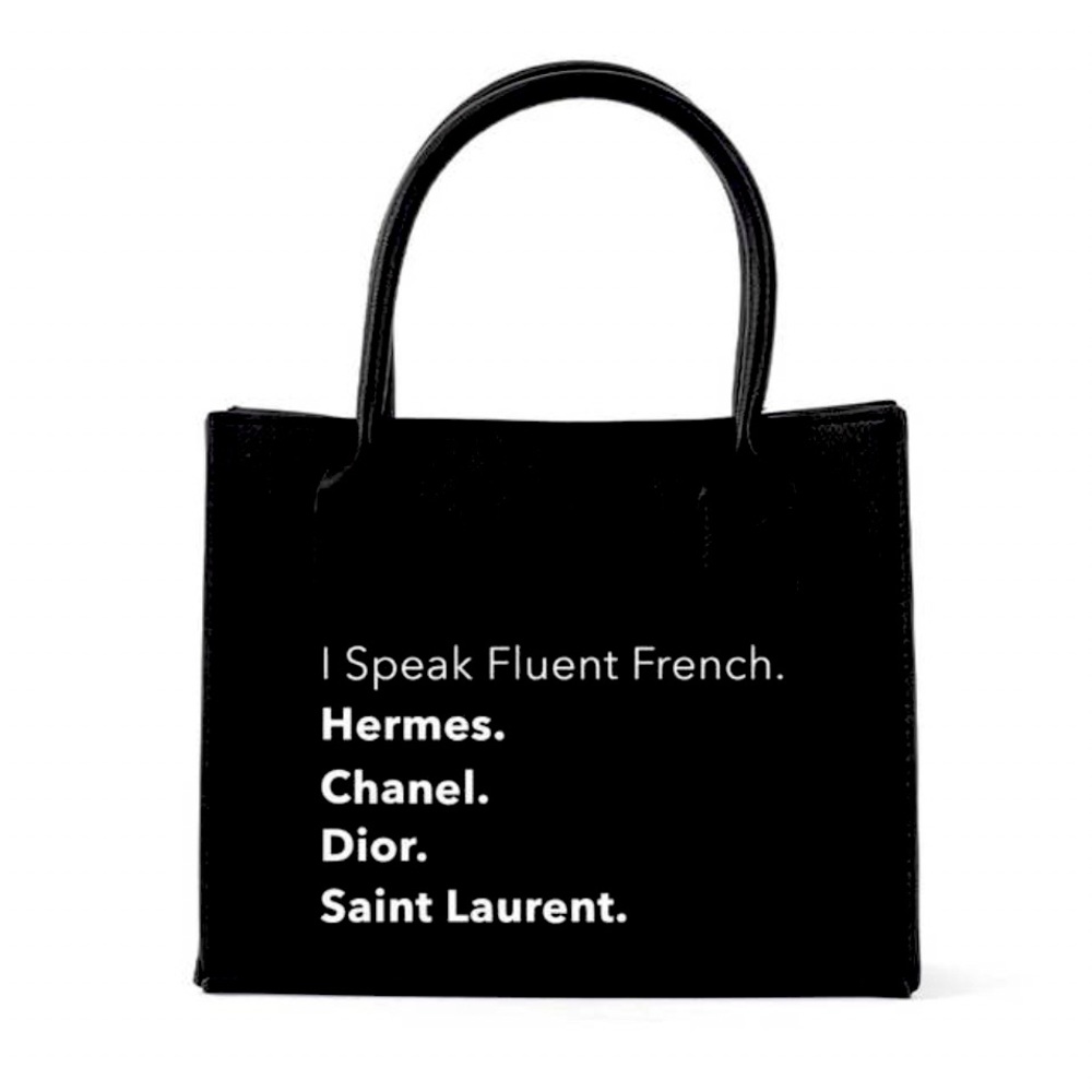 “I Speak Fluent French” vegan mini crossbody tote